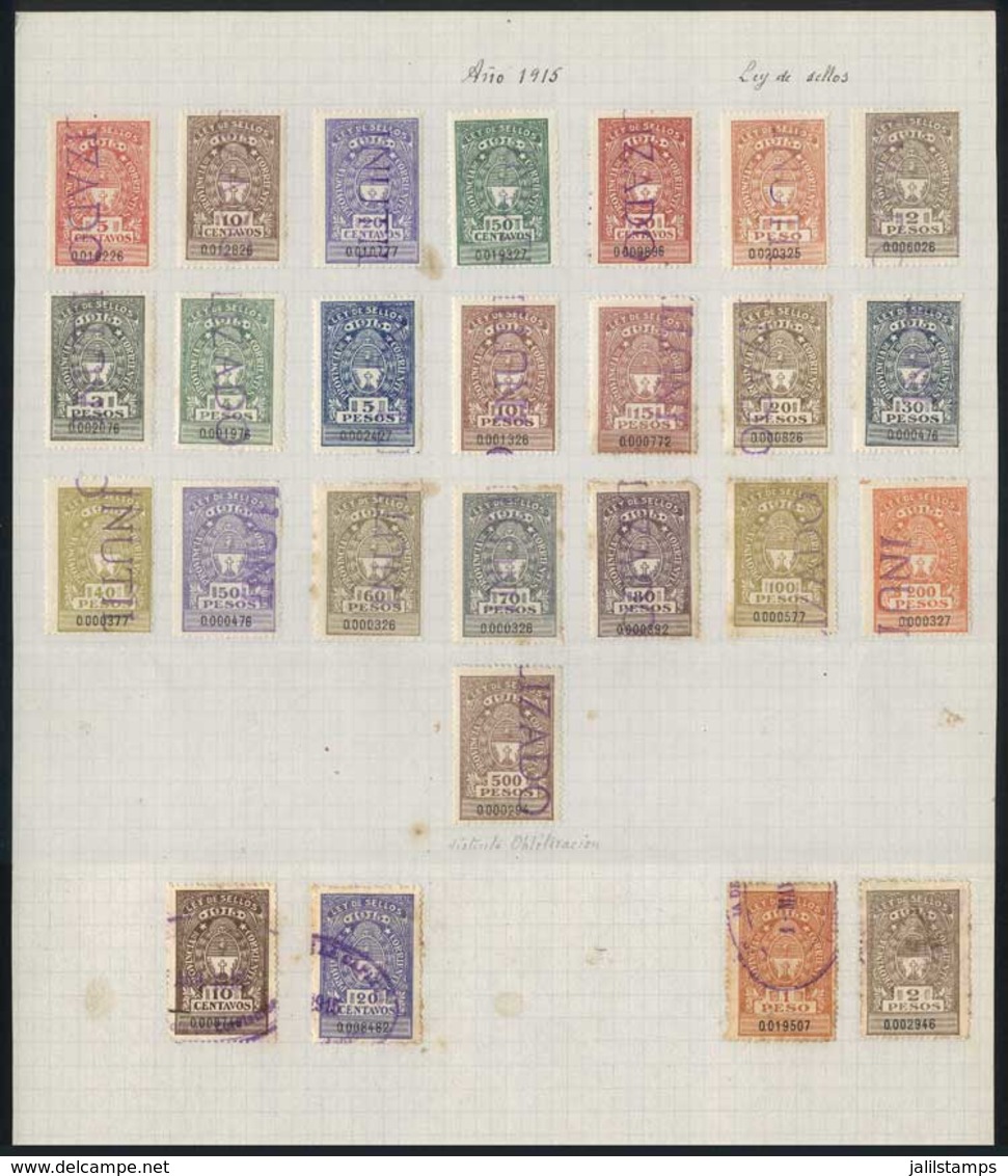 ARGENTINA: PROVINCE OF CORRIENTES: Year 1915, Set Of 22 Revenue Stamps Between 5c. And 500P., Mint And Cancelled "Inutil - Other & Unclassified