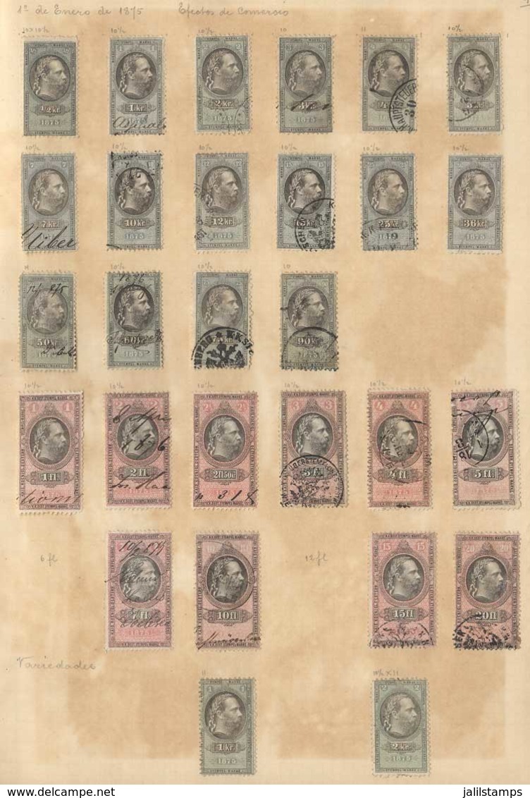 AUSTRIA: Old Collection With 440 Revenue Stamps (1875-1888), Including A Number Of Rare And Scarce Stamps And Many Perfo - Steuermarken