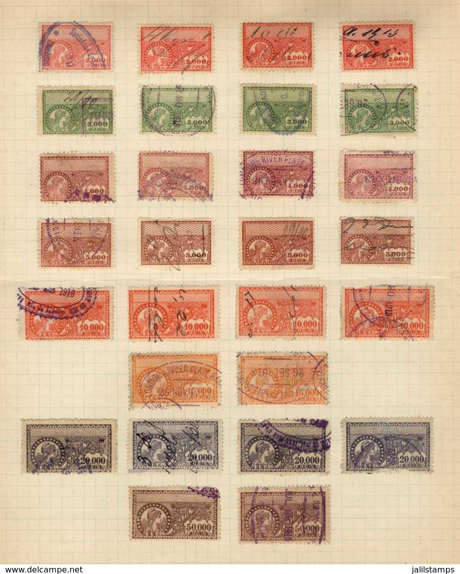 BRAZIL: TESORO NACIONAL: Year 1910, 3 Album Pages Of An Old Collection With 72 Stamps, Values Of Up To 50,000 Reis, Fine - Other & Unclassified