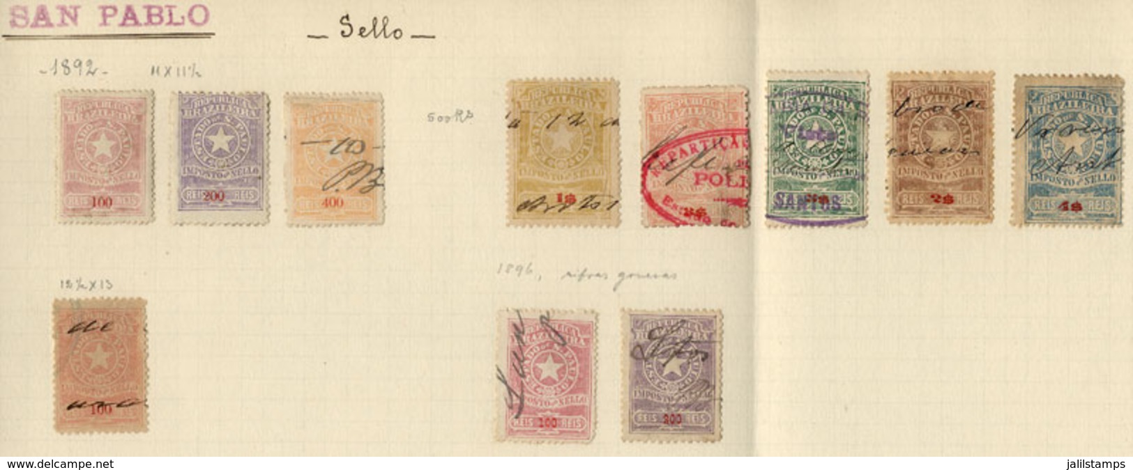 BRAZIL: SAO PAULO: 11 Old Stamps On Album Page, Fine General Quality (some Can Have Minor Defects), Interesting! - Sonstige & Ohne Zuordnung