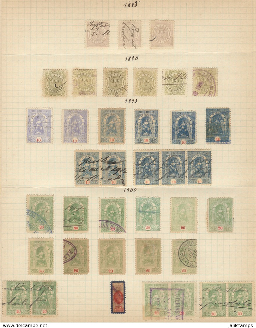 BRAZIL: THESOURO: 3 Album Pages Of An Old Collection With 72 Varied Stamps, Fine General Quality (some With Defects), Ve - Sonstige & Ohne Zuordnung