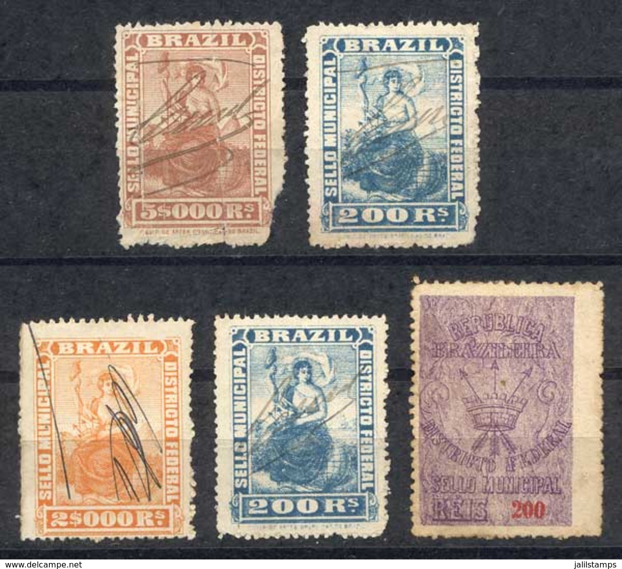 BRAZIL: DISTRITO FEDERAL: 5 Old Stamps, Little Defects, Rare! - Other & Unclassified