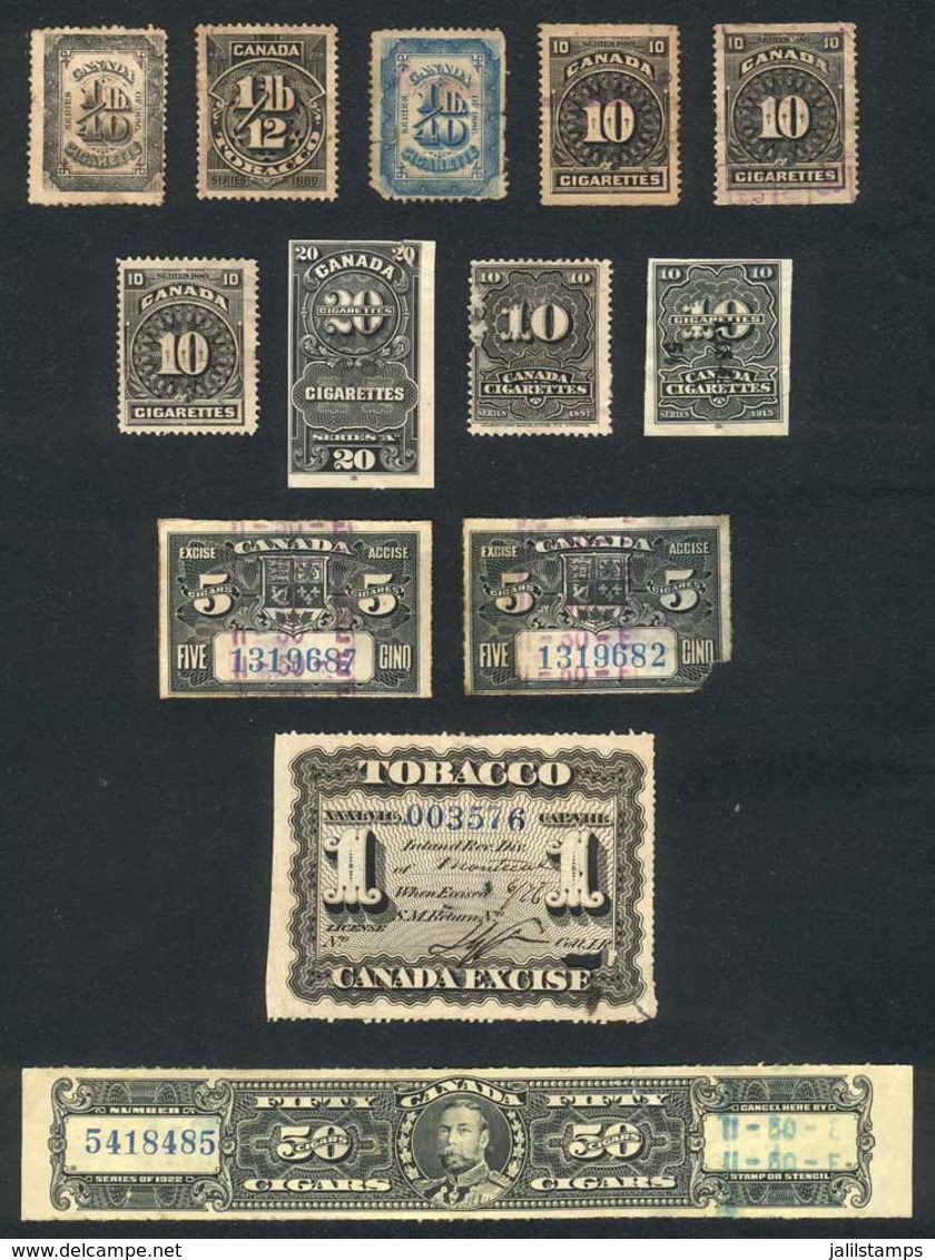 CANADA: TOBACCO, Etc., 13 Old Stamps, Mixed Quality (stamps With Defects To VF), Interesting! - Steuermarken