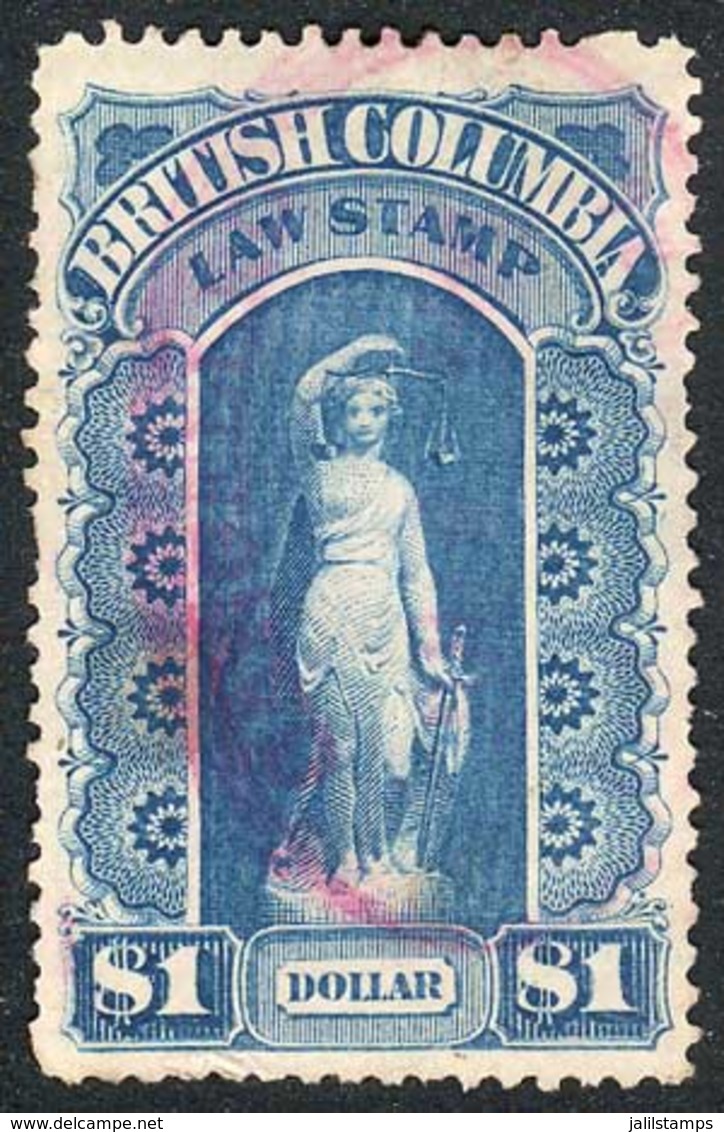 CANADA: BRITISH COLUMBIA: Law Stamp, $1 Circa 1879, Used, Fine Quality - Revenues