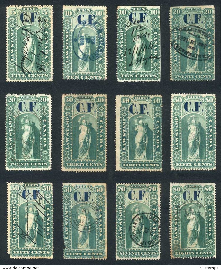 CANADA: ONTARIO: Consolidated Fund, Year 1864, 12 Stamps Between 5c. And 80c., Fine To VF Quality (some With Defects), V - Revenues