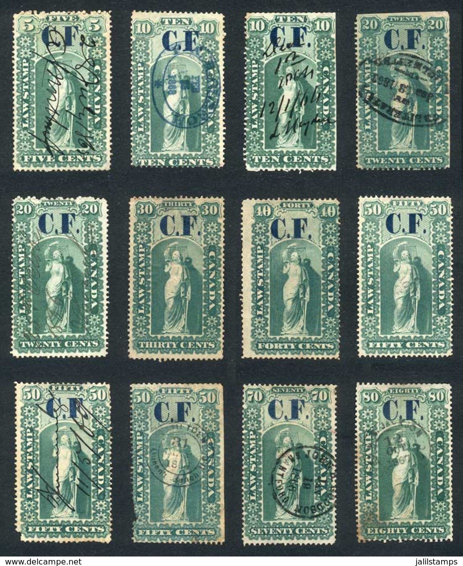 CANADA: ONTARIO: Consolidated Fund, Year 1864, 12 Stamps Between 5c. And 80c., Fine To VF Quality (some With Defects), V - Steuermarken