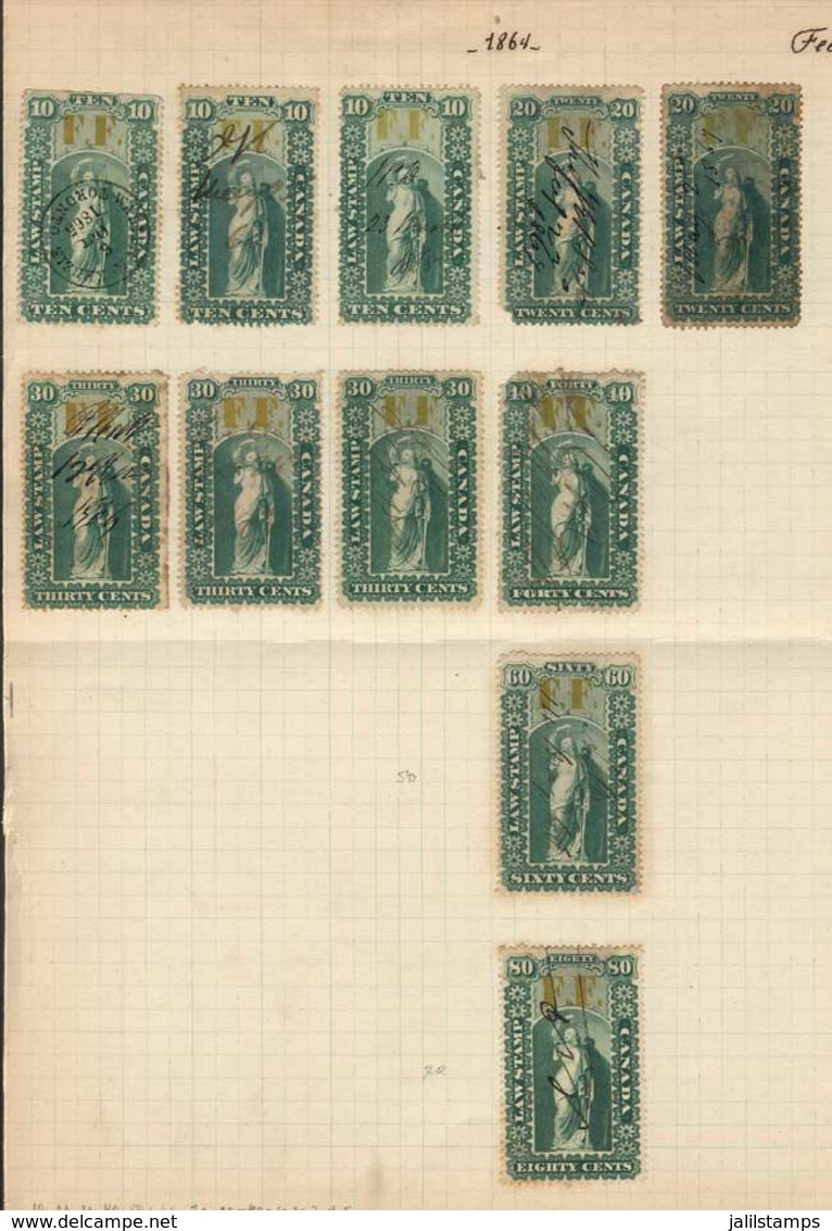 CANADA: FEE FUND: Album Page With 11 Stamps Of 1864, Used, General Quality Is Fine To Very Fine Quality (some With Littl - Steuermarken