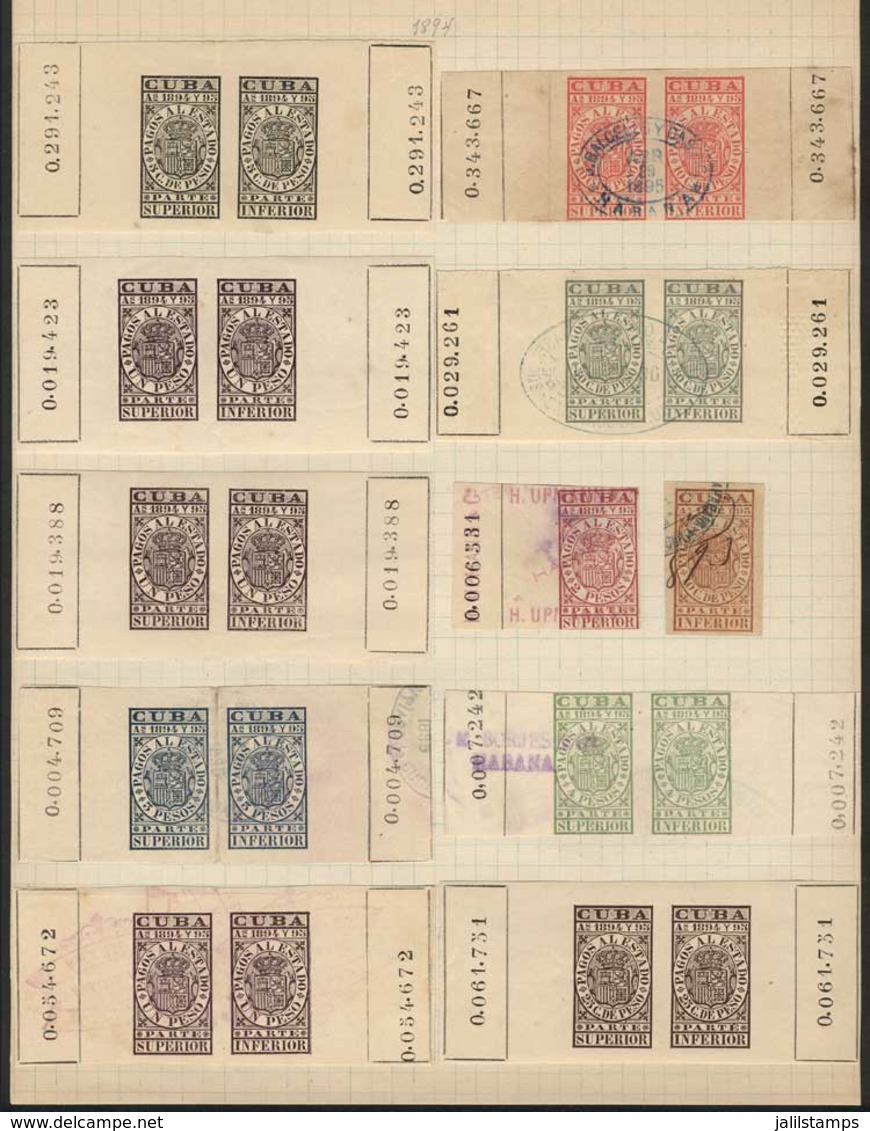 CUBA: PAGOS AL ESTADO: Year 1894, 3 Album Pages Of An Old Collection, With A Large Number Of Mint And (some) Used Stamps - Sonstige & Ohne Zuordnung