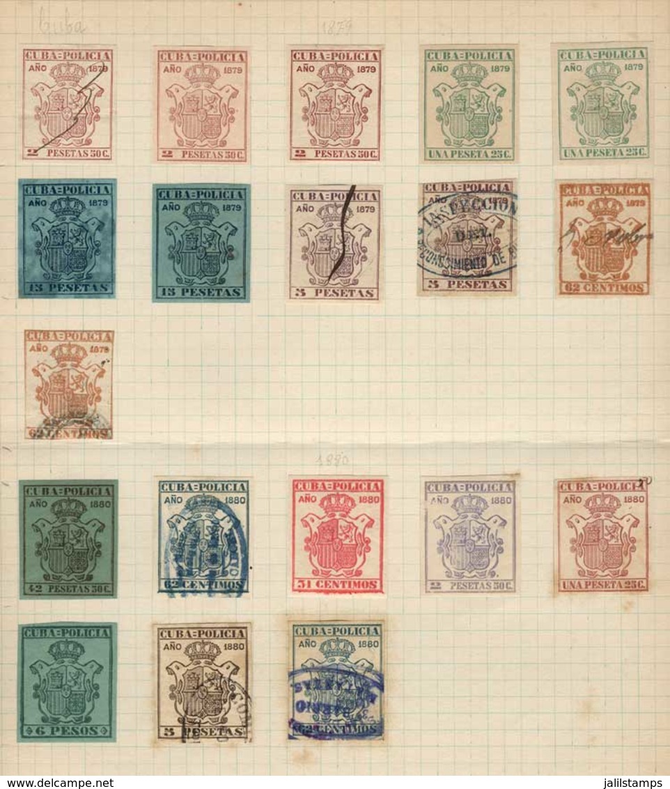 CUBA: POLICE: Album Page Of An Old Collection With 19 Stamps Of Varied Values, Years 1879 And 1880, Several Unused With  - Other & Unclassified