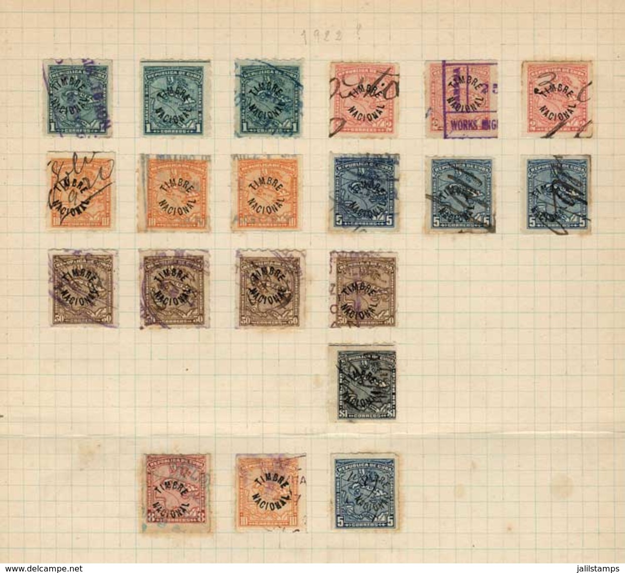 CUBA: TIMBRE NACIONAL: Album Page Of An Old Collection With 20 Overprinted Stamps, VF General Quality! - Other & Unclassified