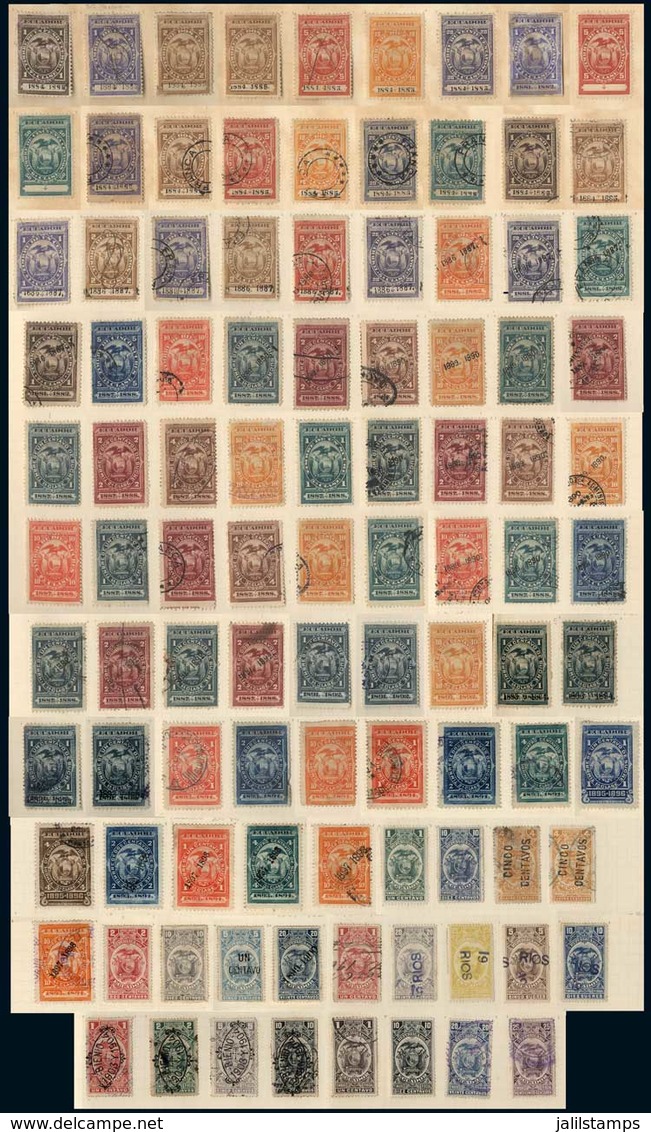 ECUADOR: Old Album With 100 Interesting Revenue Stamps, All Mounted With Strong Hinges (will Have To Be Soaked Off), Fin - Ecuador