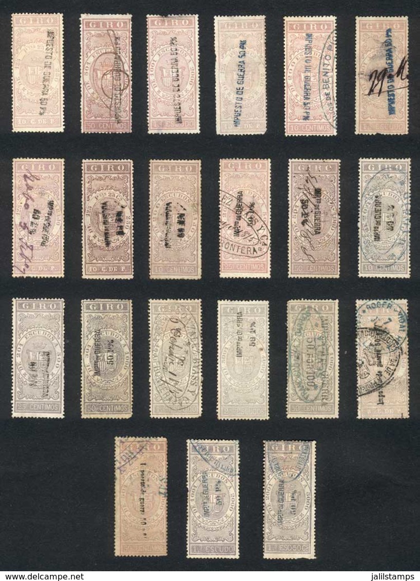 SPAIN: GIROS: 24 Revenue Stamps Overprinted IMPUESTO DE GUERRA, Fine General Quality (some May Have Minor Defects), Very - Revenue Stamps
