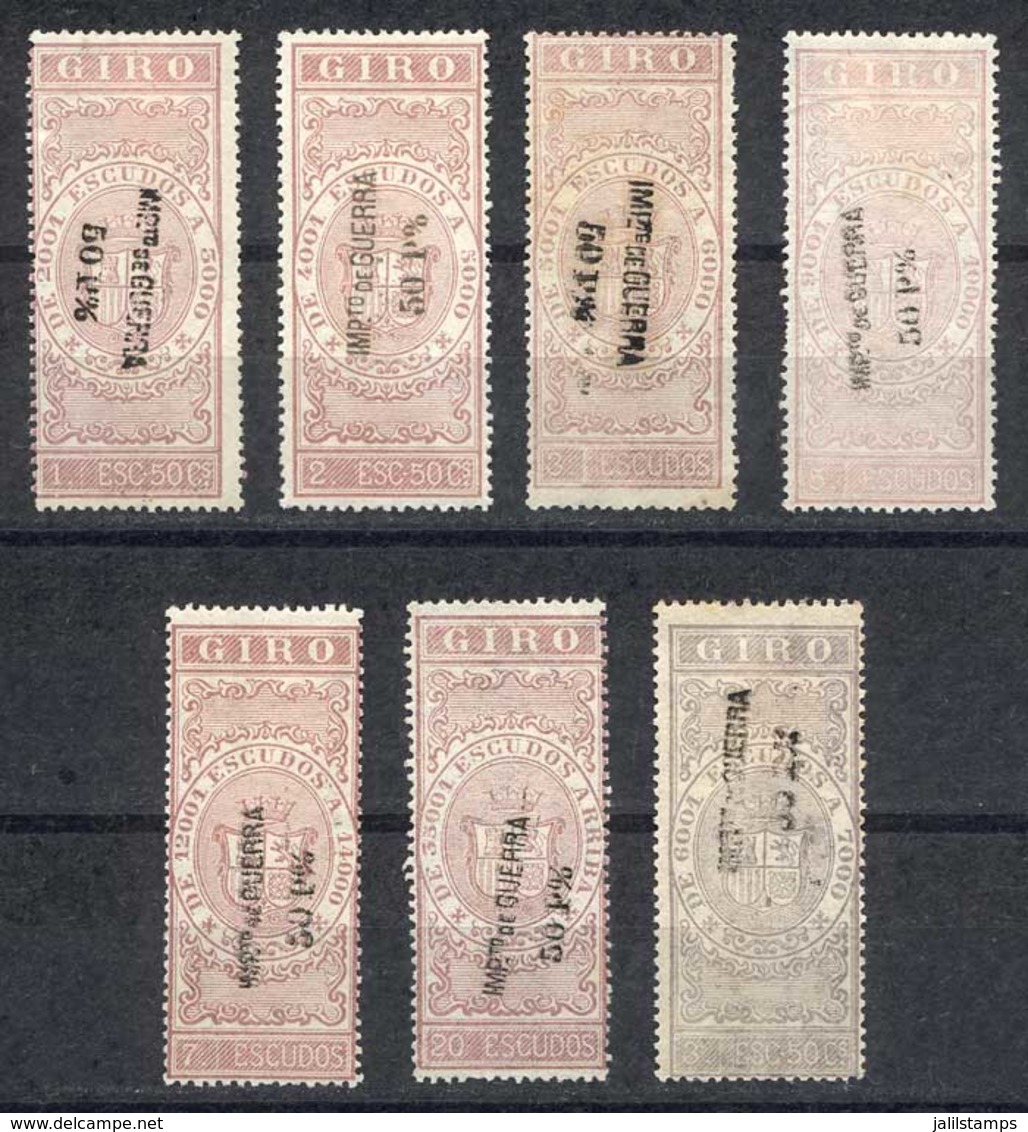 SPAIN: GIROS: 7 Revenue Stamps Overprinted IMPUESTO DE GUERRA, Mint Original Gum, Very Fine Quality, Including Several H - Steuermarken