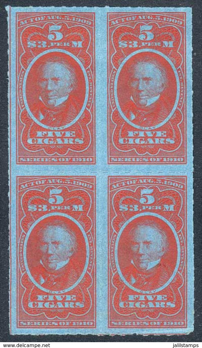 UNITED STATES: CIGARS: Year 1910, Mint Block Of 4, 5 Cigars, Very Fine Quality! - Revenues