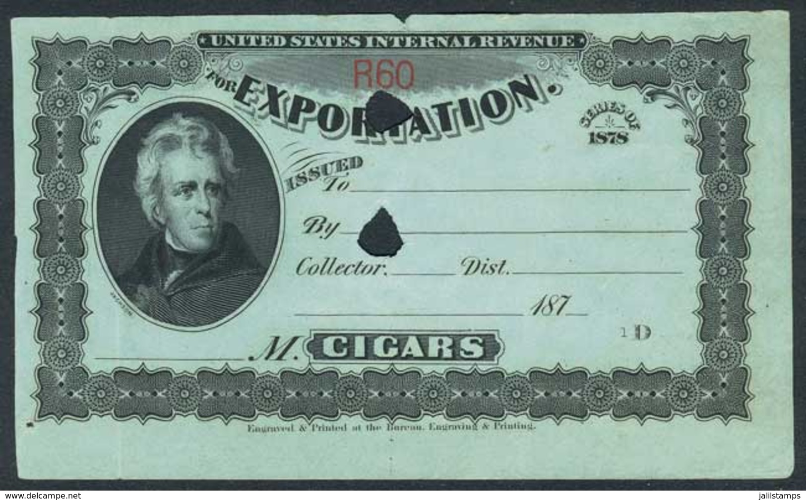 UNITED STATES: CIGARS FOR EXPORTATION: Year 1897, Little Defects, Very Nice! - Steuermarken