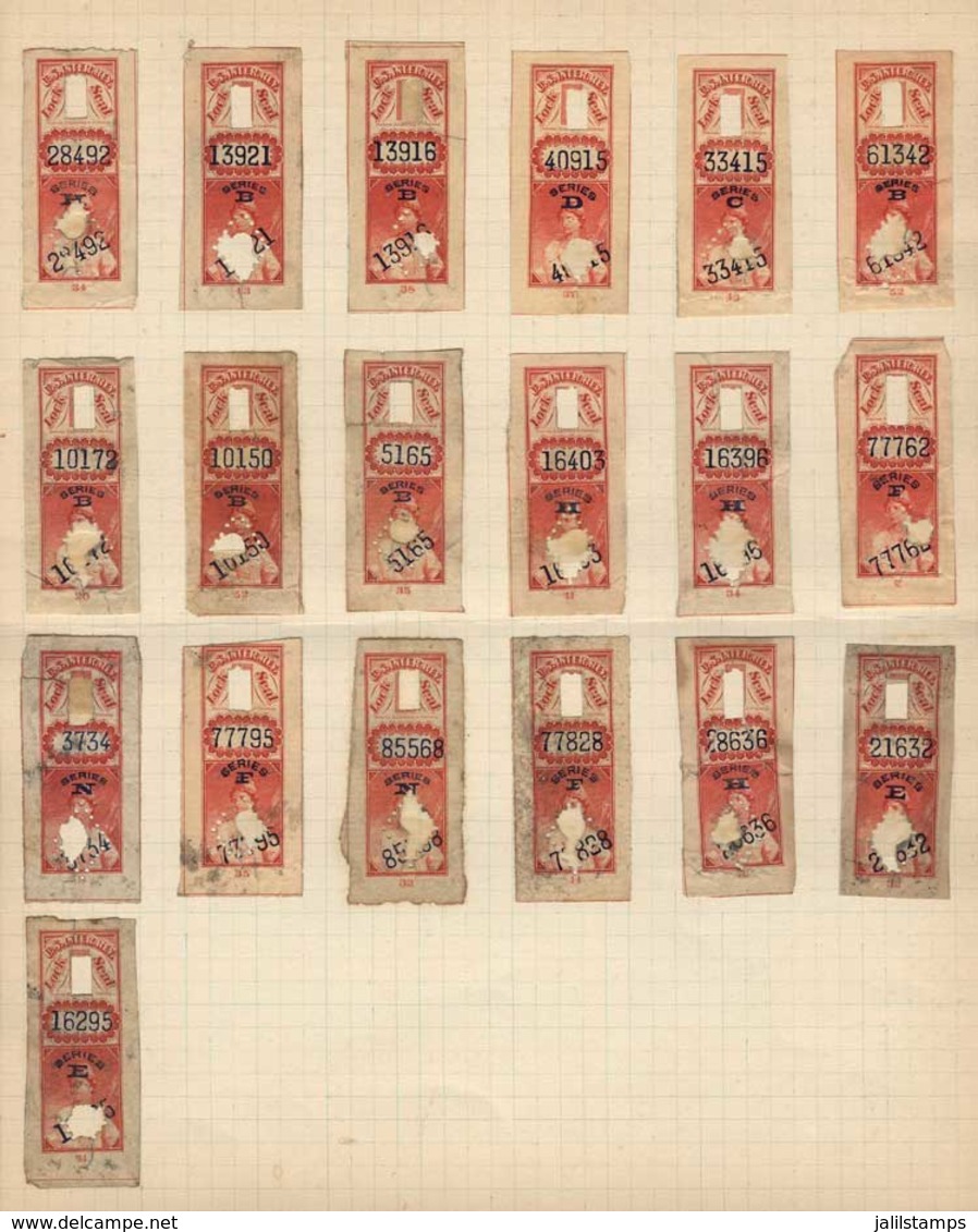 UNITED STATES: LOCK SEAL: Album Page Of An Old Collection With 19 Stamps Of Several Different Series, Mounted With Hinge - Steuermarken