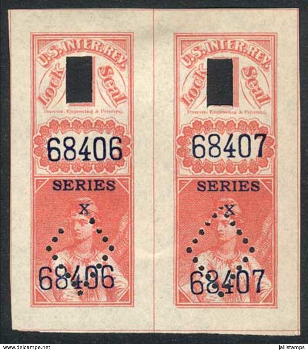 UNITED STATES: LOCK SEAL: In Red With Letters In Black, Series X, Beautiful Pair, VF Quality! - Revenues