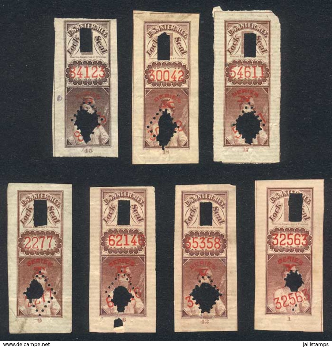 UNITED STATES: LOCK SEAL: 7 Stamps Printed In Chestnut And Redish Chestnut With Letters In Red, Series: B, K, N, T, U, V - Steuermarken