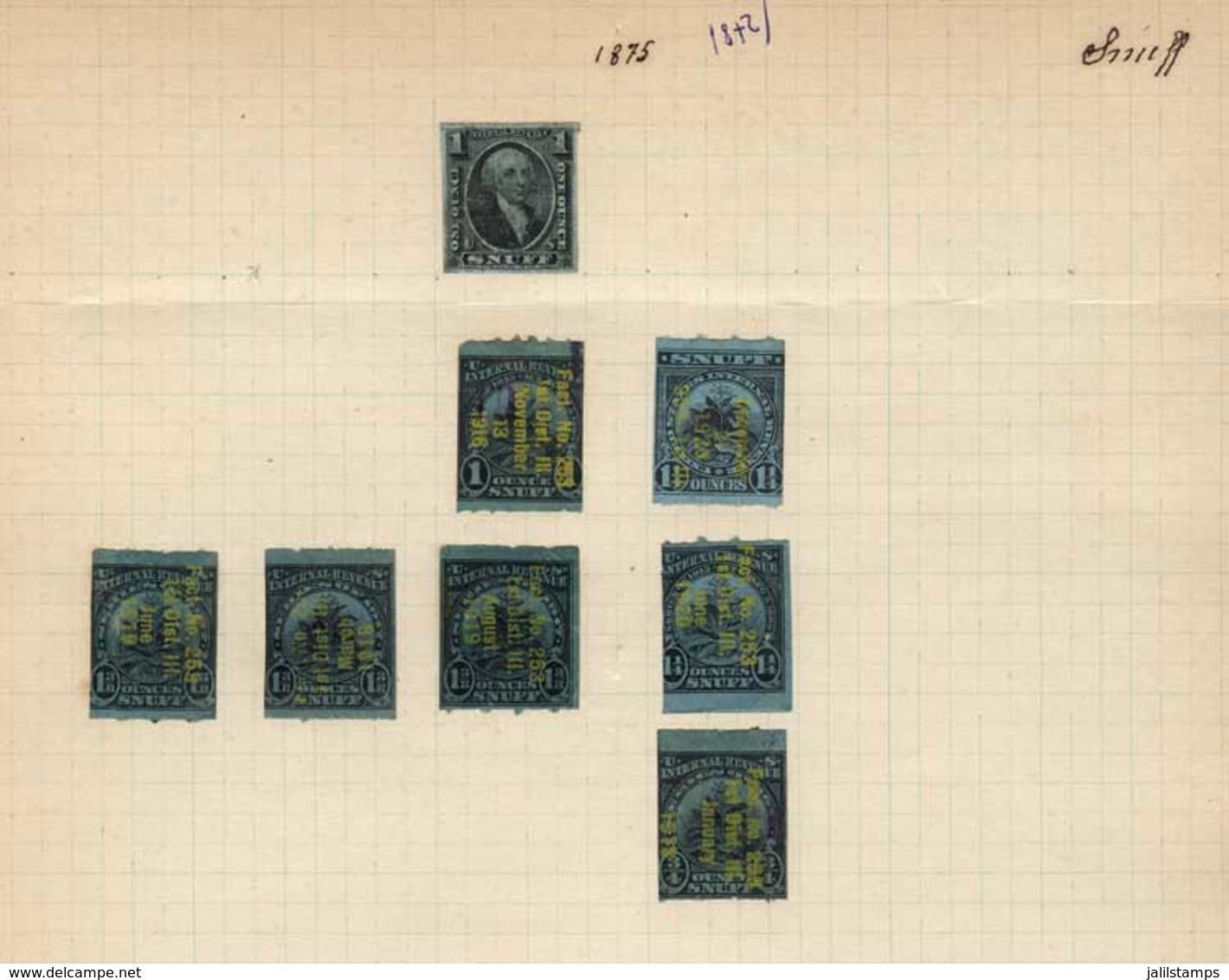 UNITED STATES: SNUFF: 2 Old Album Pages With 23 Stamps, Fine General Quality (some With Little Defects), Interesting! - Revenues