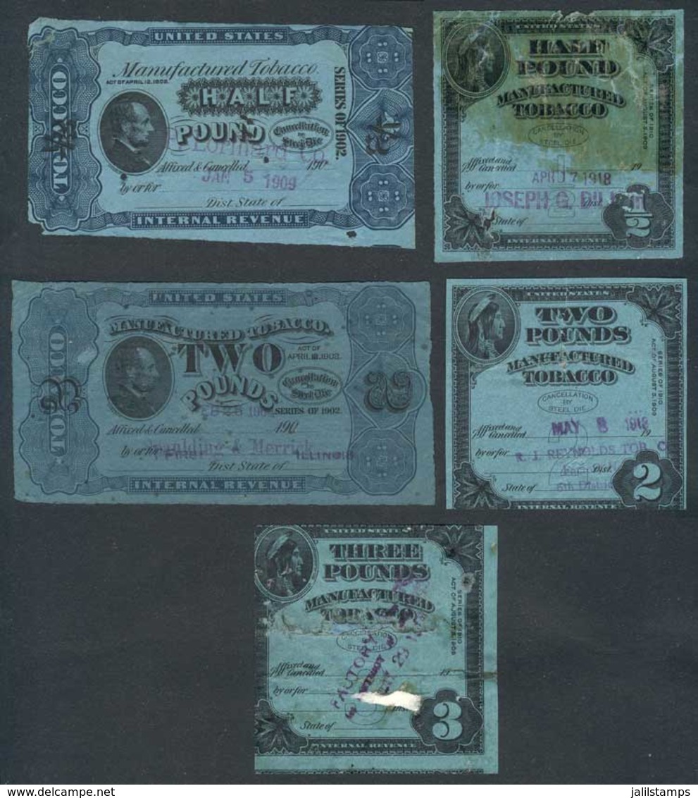 UNITED STATES: TOBACCO: 5 Stamps Of Varied Shades And Periods, All With Defects As Usual In Lots Of This Type, Very Nice - Revenues