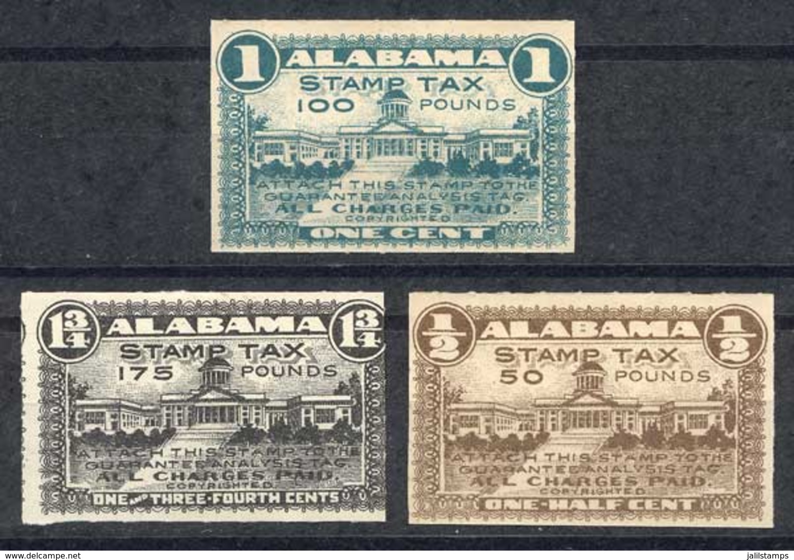 UNITED STATES: ALABAMA: Feed Inspection Stamps, 3 Stamps Of 1917, Mint No Gum, VF! - Steuermarken