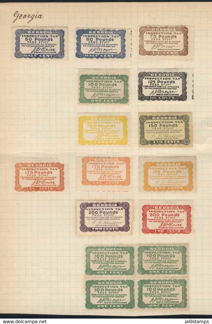 UNITED STATES: GEROGIA:  Feed Inspection Stamps, 16 Mint Stamps, On Old Album Page (they Are Adhered To The Page Because - Revenues