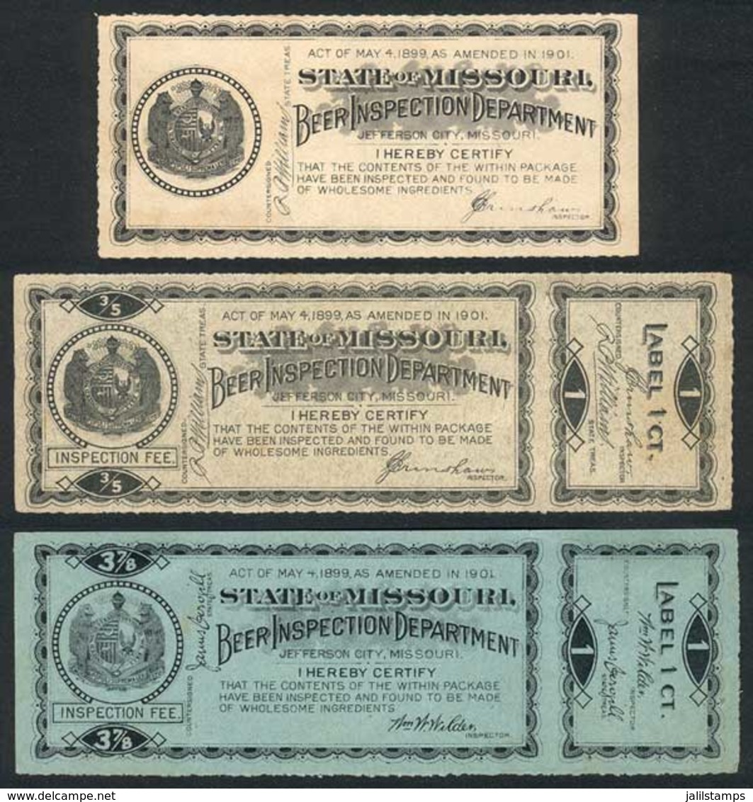 UNITED STATES: MISSOURI: Beer Tax Stamp, Lot Of 3 Beautiful Examples, Fine Quality. - Revenues