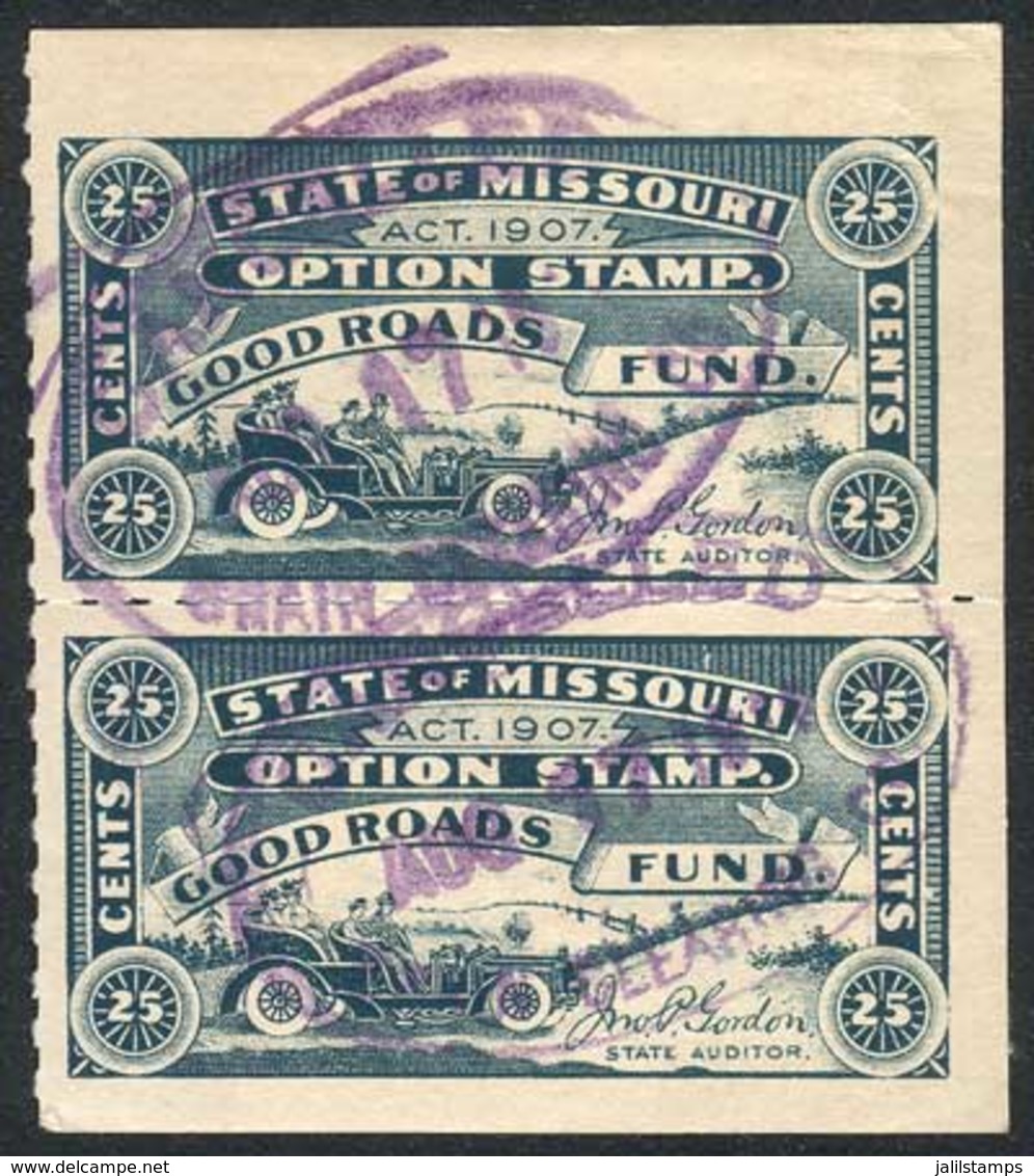 UNITED STATES: MISSOURI: Option Stamp, Good Roads Fund, Beautiful Used Pair, Very Fine Quality! - Revenues