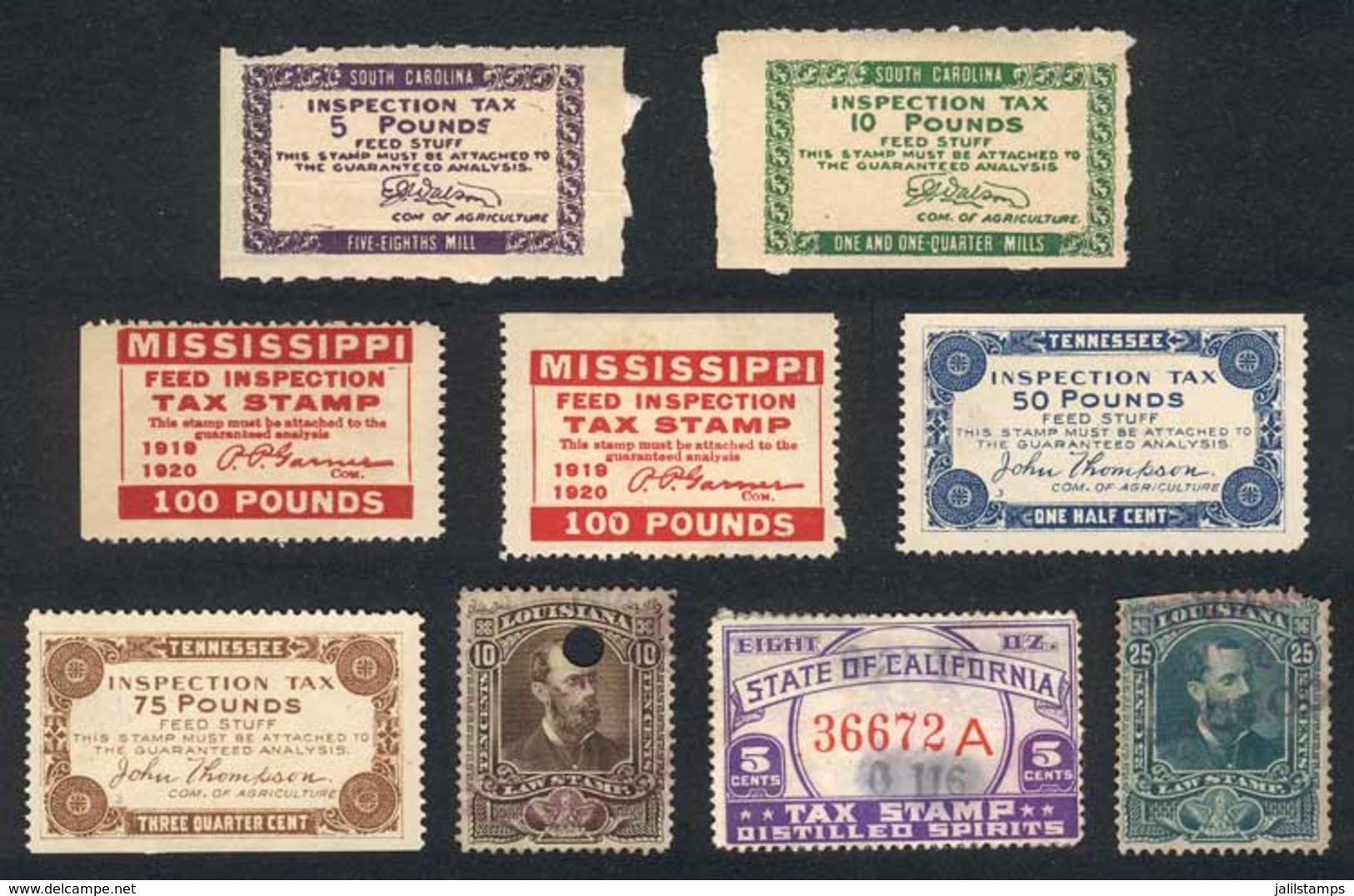 UNITED STATES: 9 Revenue Stamps Of Different States, Fine Quality, Some With Defects, Low Start! - Revenues