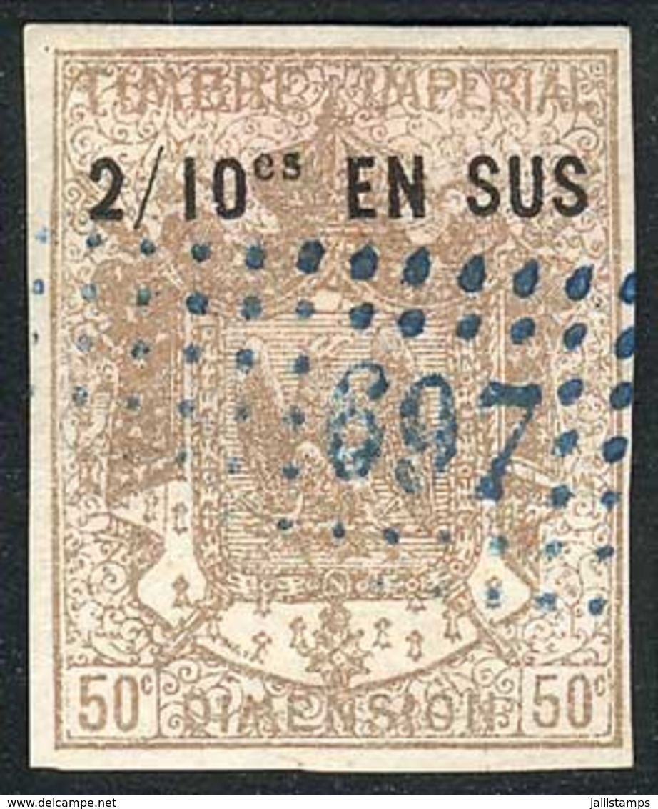 FRANCE: DIMENSION: Year 1871, Provisional 50c. Surcharged "2 / 10me En Sus", Used, VF Quality, Rare!" - Sonstige & Ohne Zuordnung