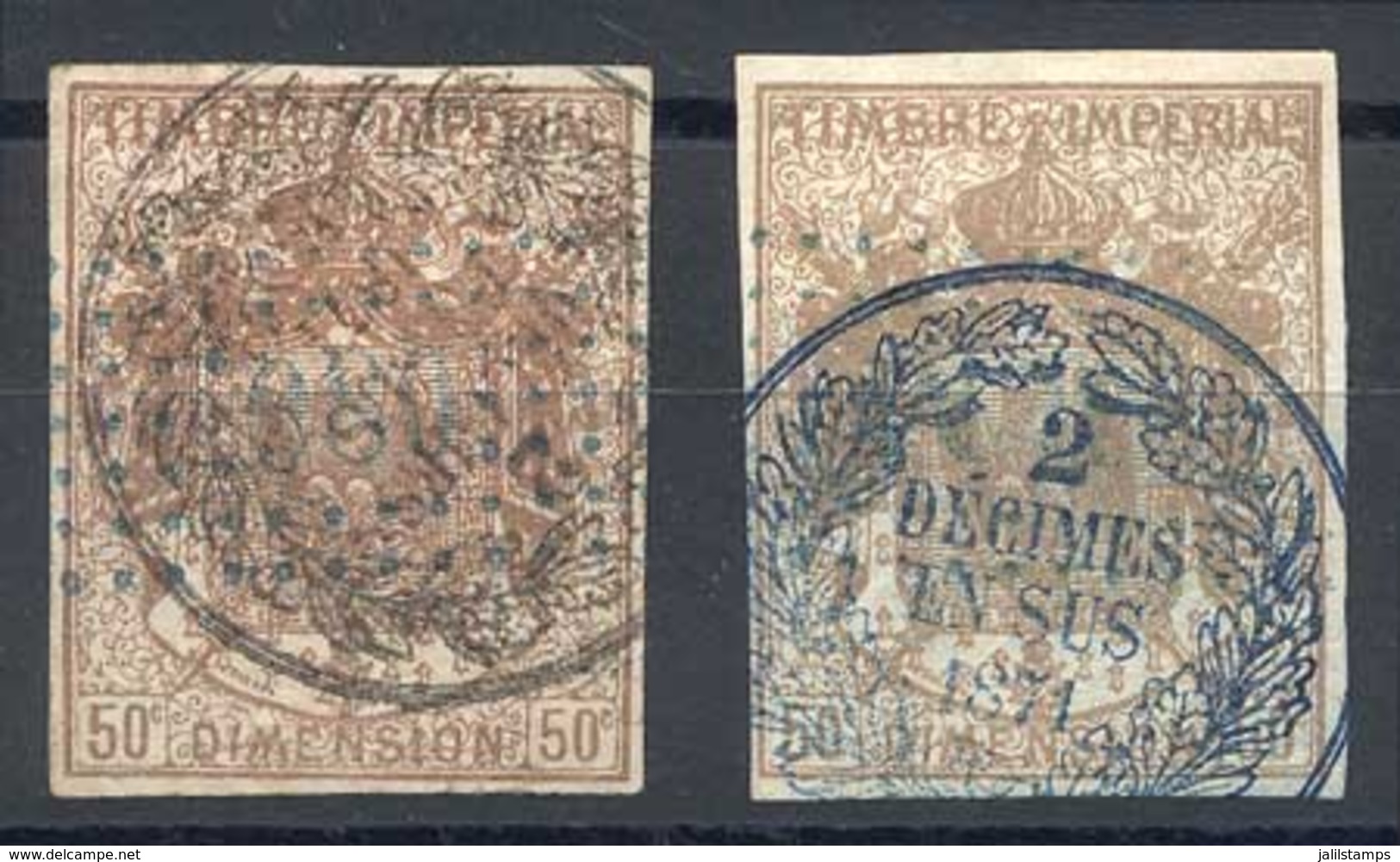 FRANCE: DIMENSION: Year 1871, Provisionals, Circular Surcharge "2 DÉCIMES EN SUS 1871" Between Laurel Branches, In Black - Autres & Non Classés