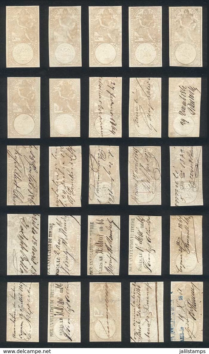 FRANCE: EFFETS DE COMMERCE: Year 1860, Complete Set Of 25 Values (5c. To 10Fr.), The Low Values Are Mint No Gum, The Res - Sonstige & Ohne Zuordnung