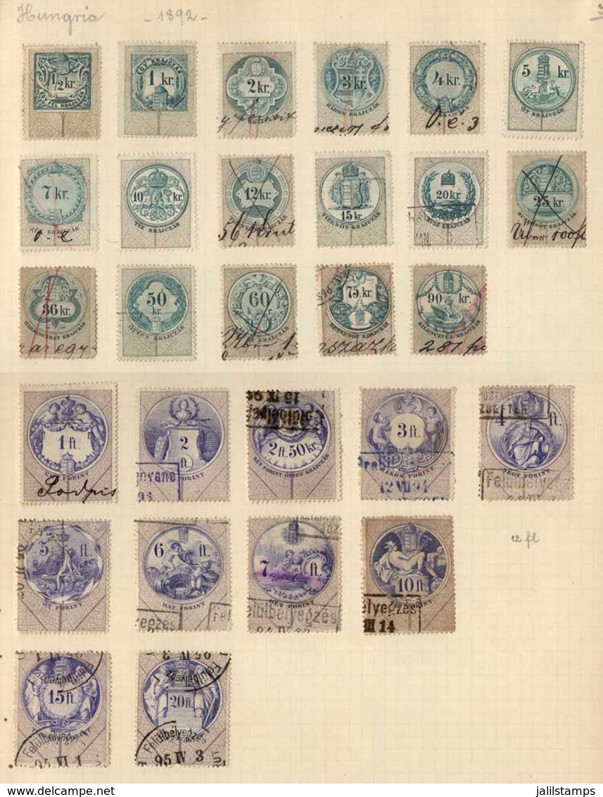 HUNGARY: Old Collection With 138 Revenue Stamps Issued Between 1868 And 1903, Including Some Scarce And Rare Values. Fin - Fiscales