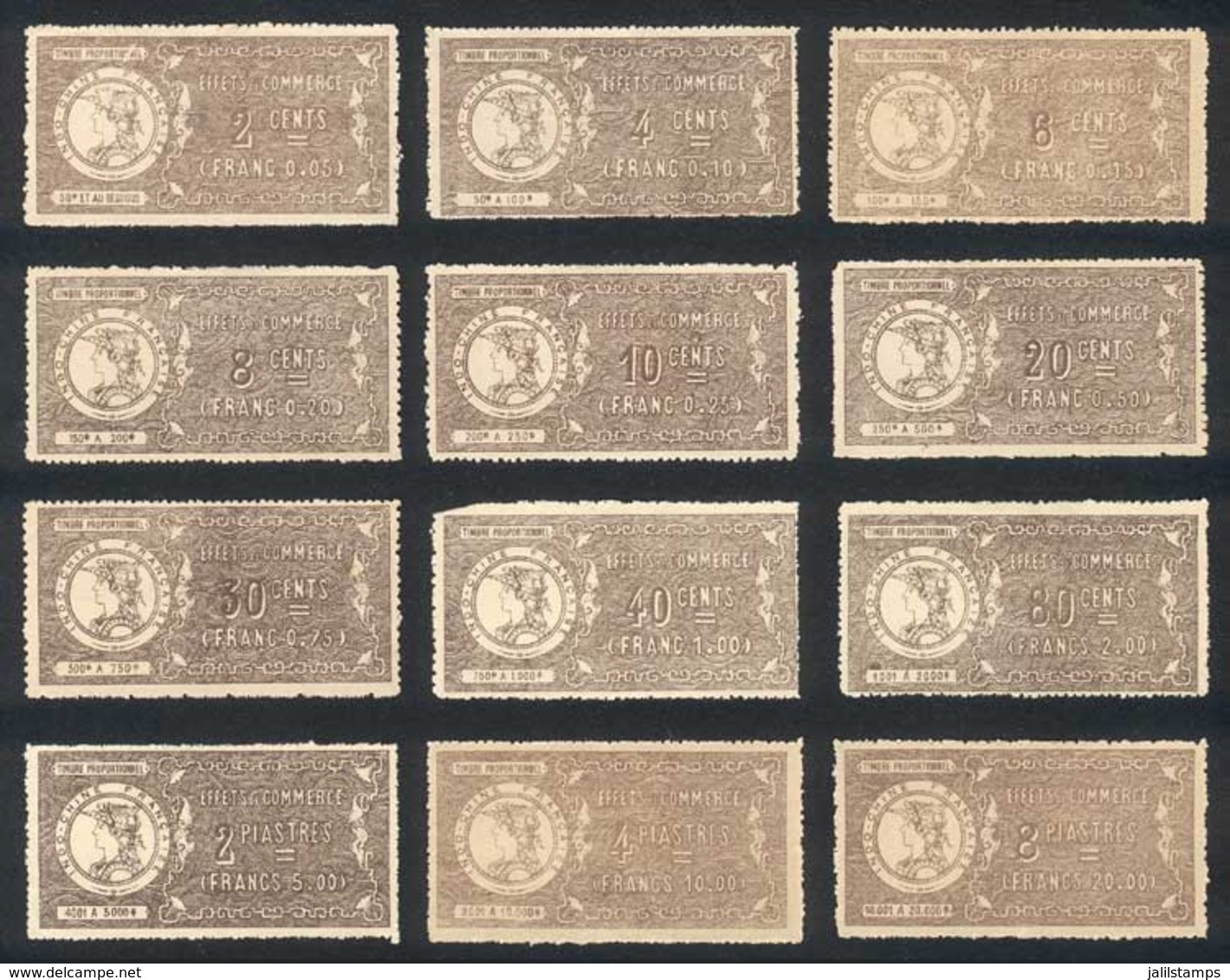 INDOCHINA (French Colony): EFFETS DE COMMERCE: Year 1901, Complete Set, Mint No Gum, Excellent Quality, Rare!! - Sonstige & Ohne Zuordnung