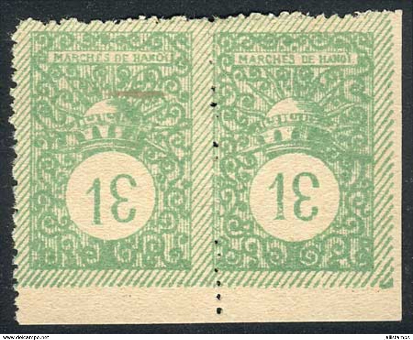 INDOCHINA (French Colony): HANOI: Marchés, Pair Of Value "13" With The "3" Printed Upside Down, Sheet Corner, Mint, Exce - Autres & Non Classés