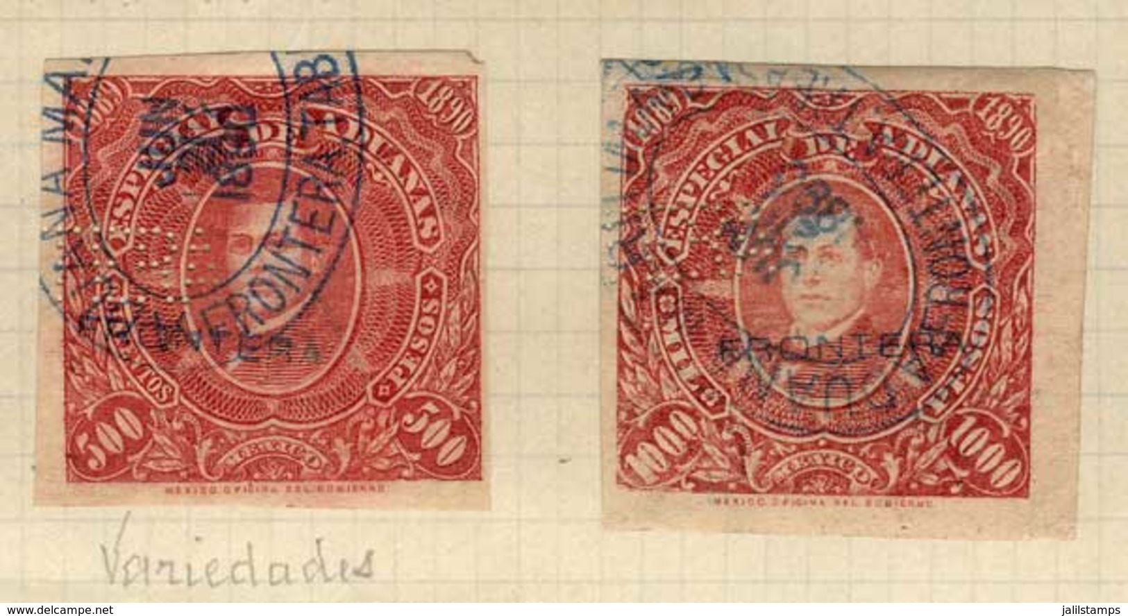 MEXICO: ADUANAS: Year 1889, 3 Album Pages Of Old Collection With 55 Stamps Between 1c. And $1000, Including Examples Ove - Mexique