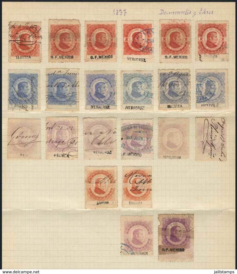 MEXICO: 66 Stamps For Documents And Books, Year 1877, Interesting, Including High Values Up To 10P. Fine General Quality - Mexico