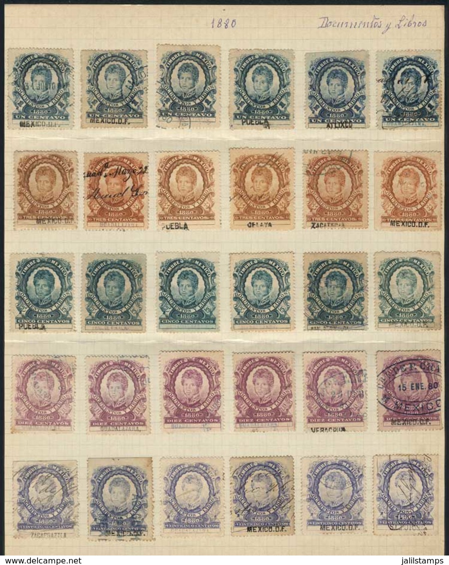 MEXICO: 94 Stamps For Documents And Books, Year 1880, Interesting, Including High Values Up To 5 Pesos. Fine General Qua - Mexico