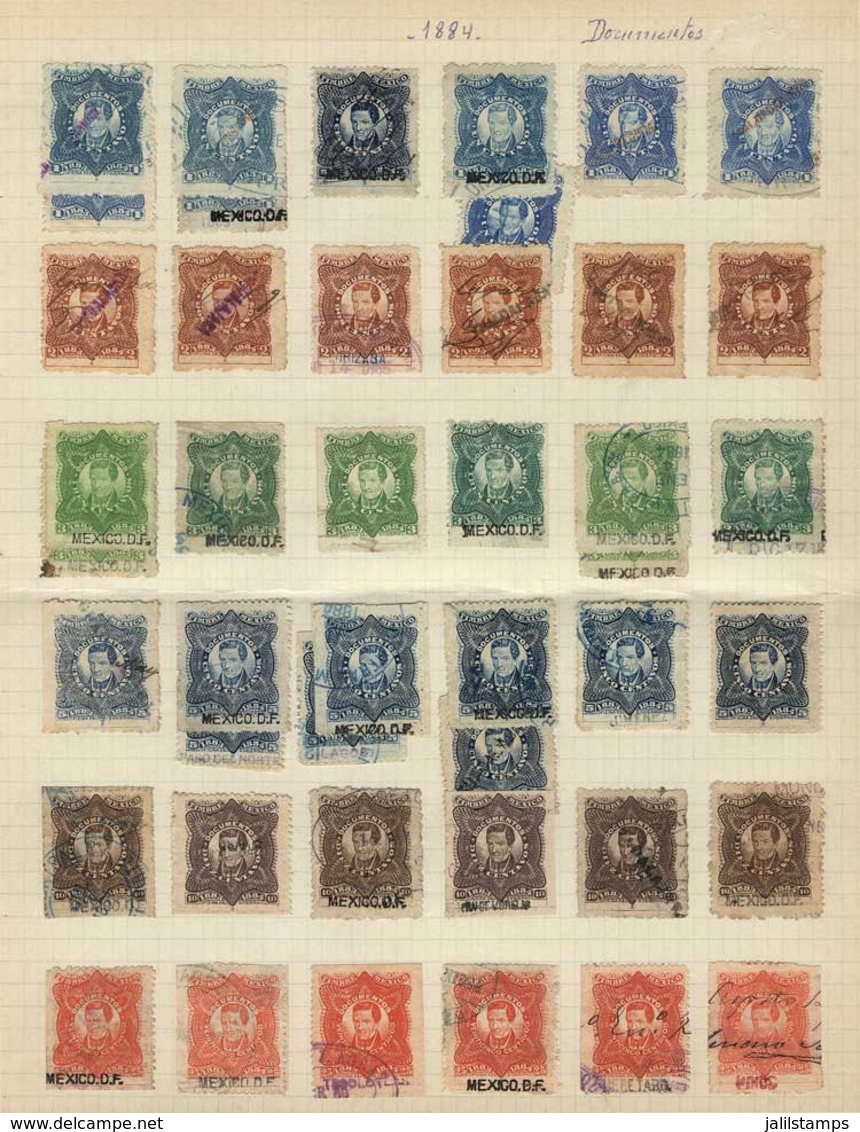 MEXICO: 173 Stamps For Documents, Year 1884, Interesting, Including 2 Examples Of Face Value 50 Pesos. Fine General Qual - Mexiko