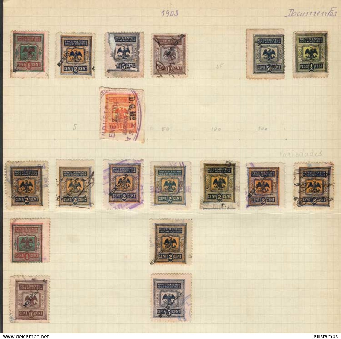 MEXICO: 66 Stamps For Documents, Years 1900 To 1903, Interesting. Fine General Quality (some Can Have Minor Defects),  M - Mexico