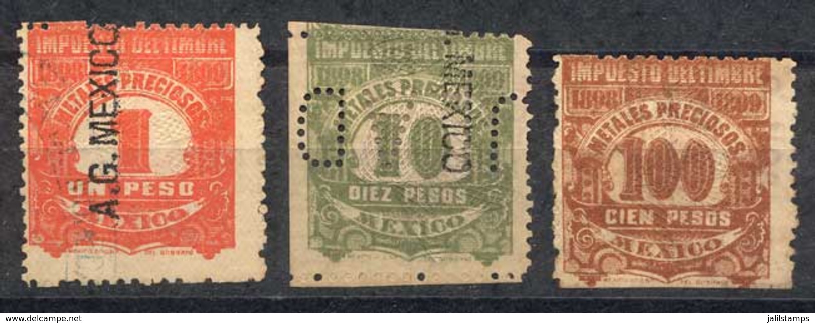 MEXICO: PRECIOUS METALS: Year 1898, 3 Stamps Between $1 And $100, Fine General Quality, Rare! - Mexiko
