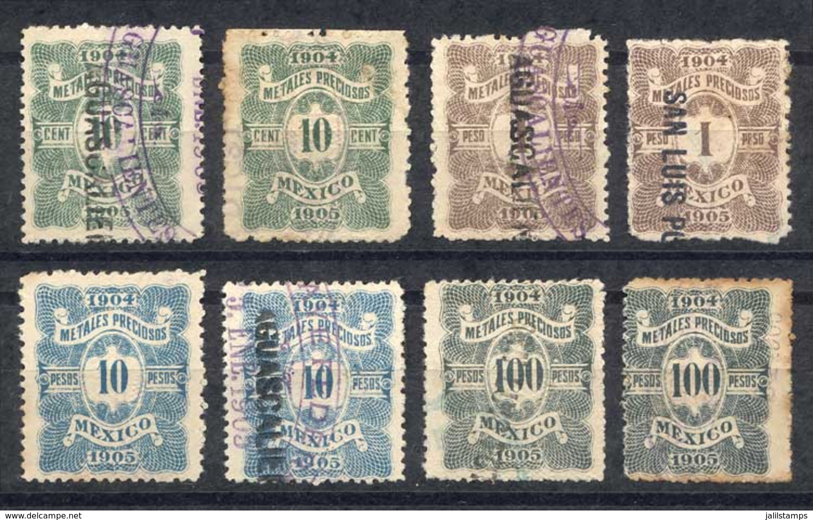 MEXICO: PRECIOUS METALS: Year 1904, 8 Stamps Between 10c. And $100, Fine General Quality, Rare! - Mexico