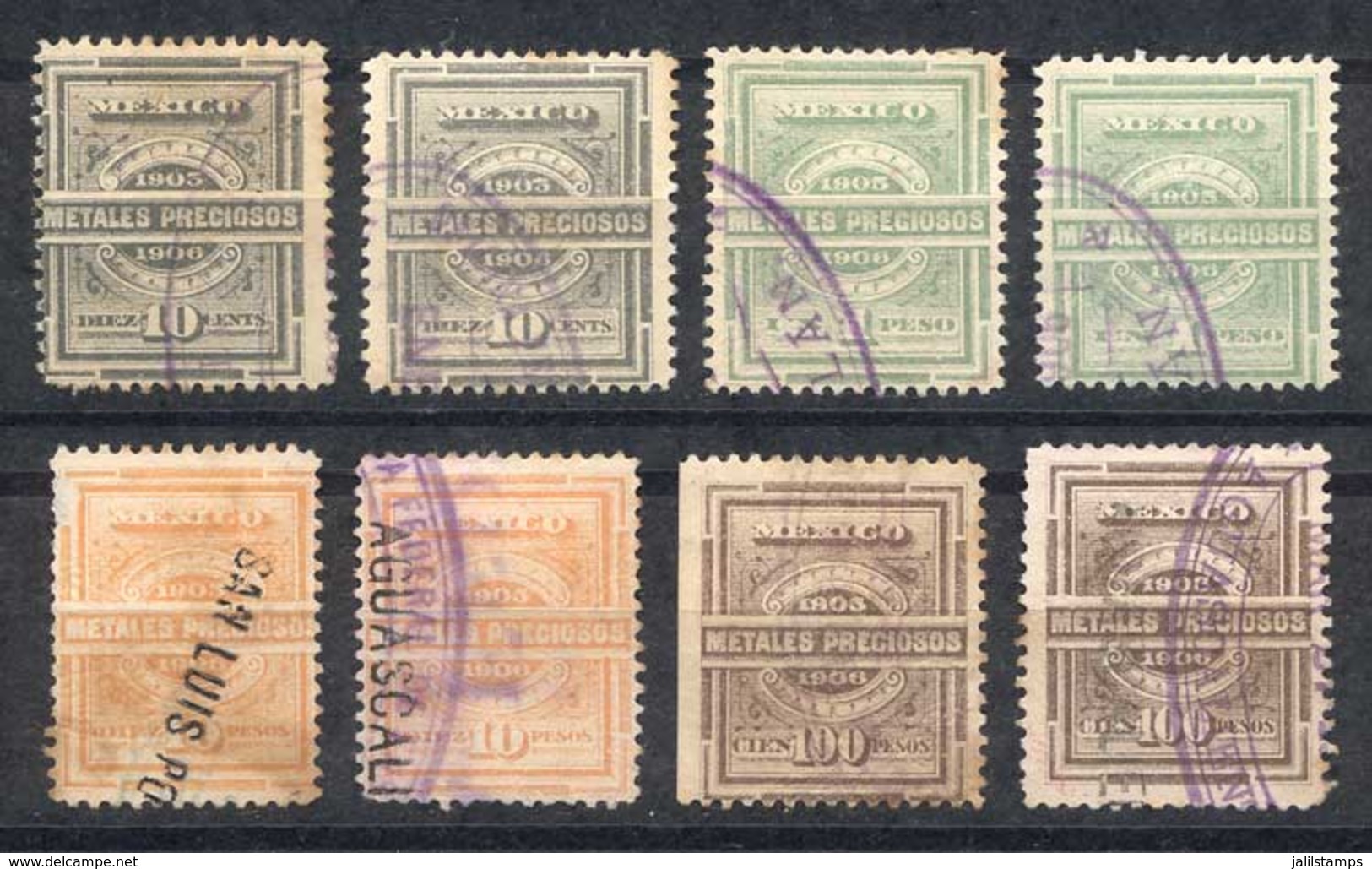 MEXICO: PRECIOUS METALS: Year 1905, 8 Stamps Between 10c. And $100, Fine General Quality, Rare! - Mexiko