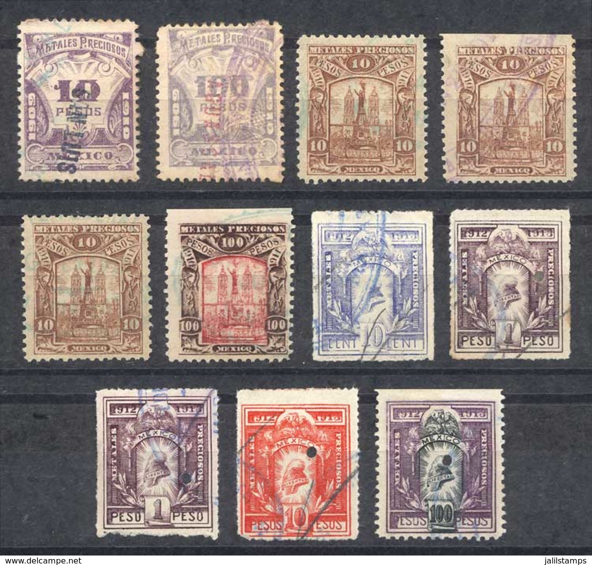 MEXICO: PRECIOUS METALS: Years 1909/12, 11 Stamps Between 10c. And $100, Fine General Quality, Rare! - Mexico