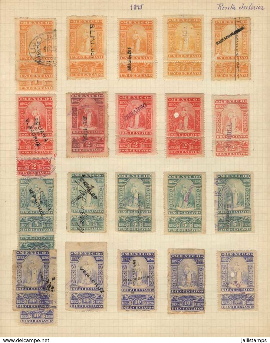 MEXICO: RENTA INTERIOR: Year 1895, 6 Album Pages Of An Old Collection With 134 Stamps, Between 1c. And $10 (including Se - Mexico