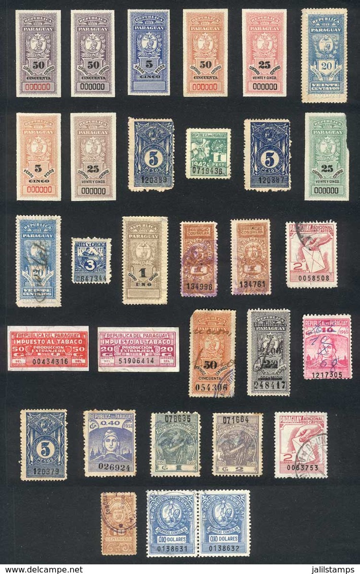 PARAGUAY: Lot Of Old Revenue Stamps, Some With Defects, Very Interesting, Including 7 IMPERFORATE PROOFS (excellent And  - Paraguay