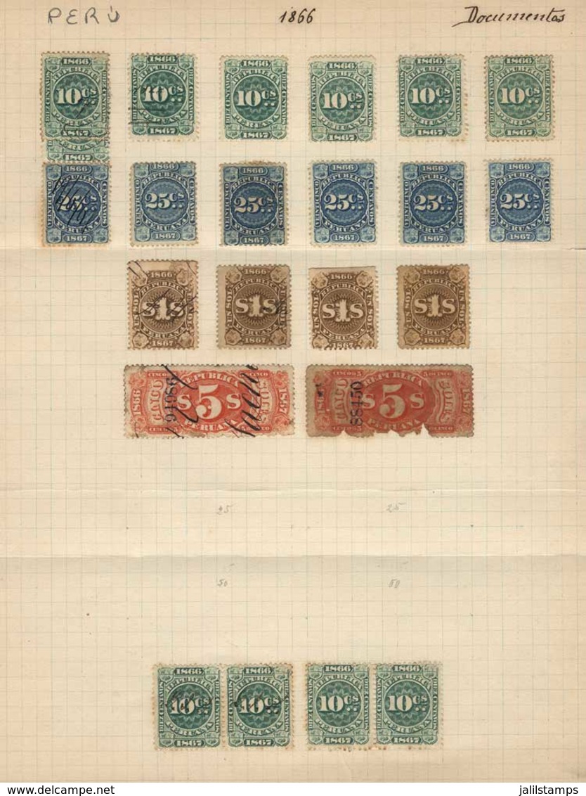 PERU: DOCUMENTS: Album Page Of An Old Collection With 23 Stamps Of 1866, Values Between 10c. And 5S., Fine General Quali - Perù