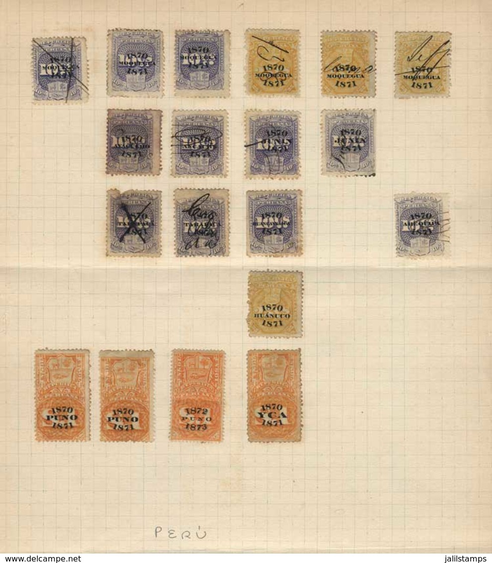 PERU: Years 1870/1, Album Page Of An Old Collection With 19 Overprinted Stamps (varied Departments), Fine General Qualit - Peru