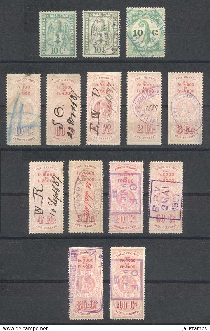 SWITZERLAND: BASEL: 14 Old Revenue Stamps, Fine General Quality (some With Minor Defects On Reverse). - Revenue Stamps