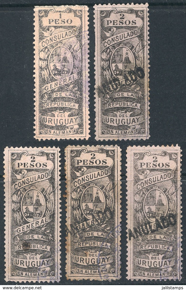 URUGUAY: CONSULATE IN GERMANY: Lot Of 5 Used Stamps, 1P. + 2P. X4, Fine General Quality. - Uruguay